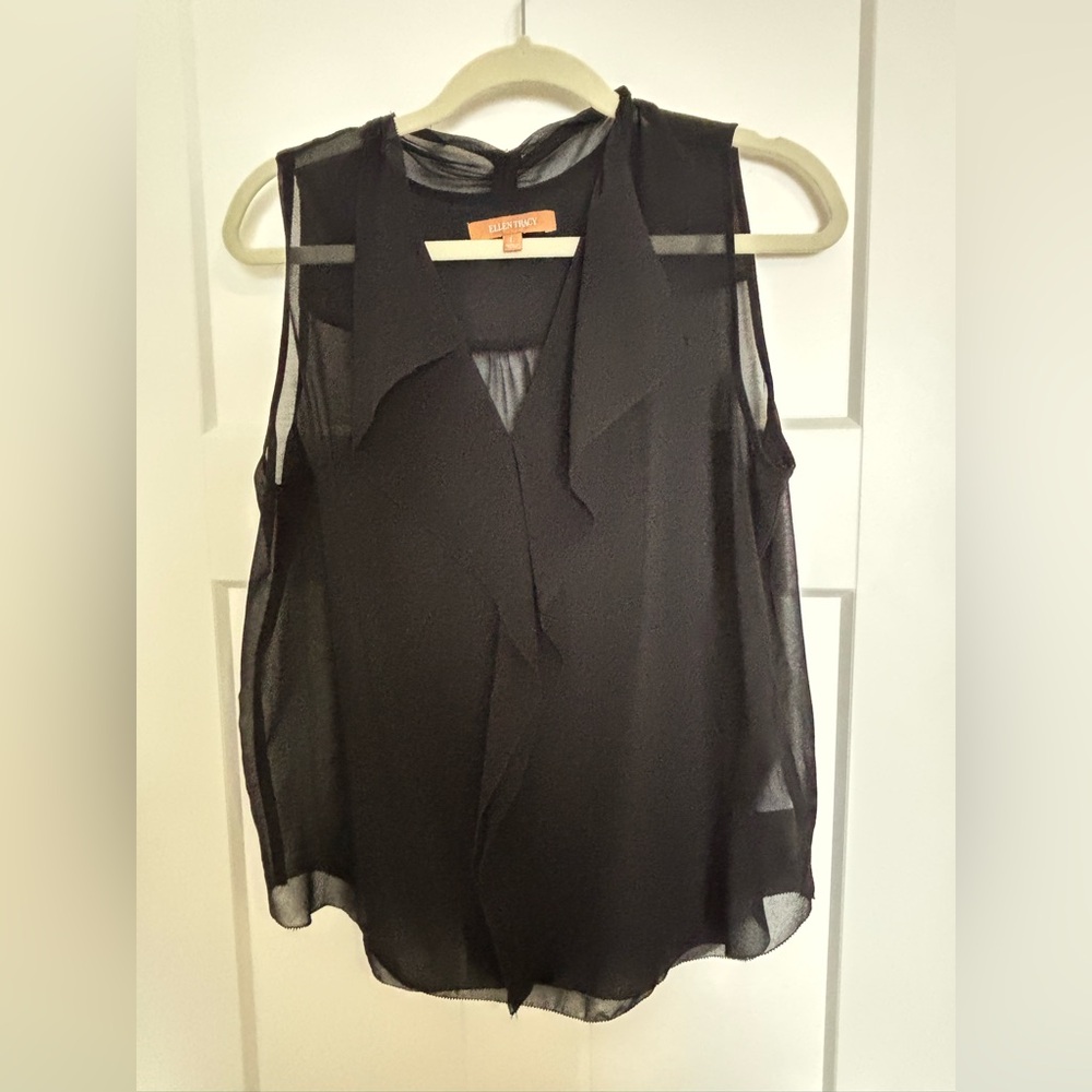 Ellen Tracey Black Sheer Sleeveless Blouse